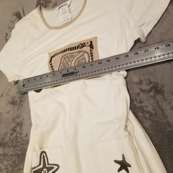 Piccalino Petite White Belted Maxi Dress Size 10P Appliqué Star Pockets Casual - Picture 3 of 7